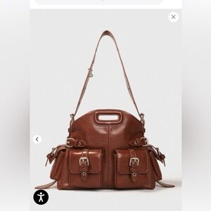 Maje Chestnut Leather Shoulder Bag